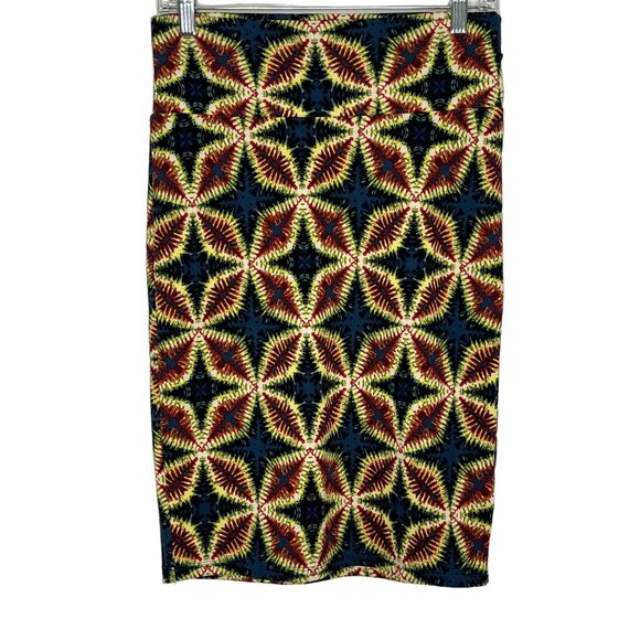 LuLaRoe Cassie Skirt Small Pencil Straight Blue Yellow Tie Dye Stretch - Picture 1 of 7
